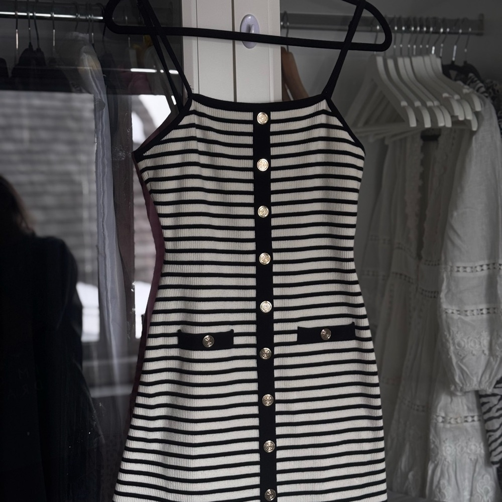 Maje Black and White Sheath Mini Dress Sleeveless Spaghetti Strap